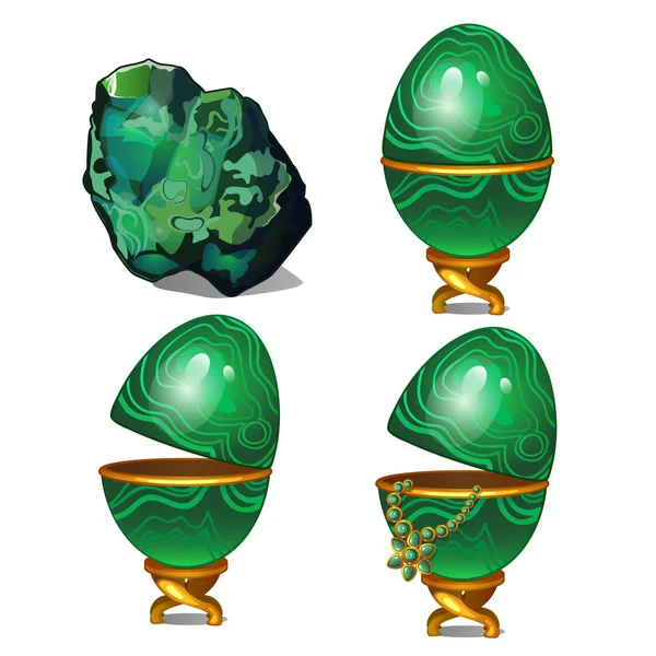 Малахитовый минерал и драгоценное яйцо с ожерельем — стоковый вектор