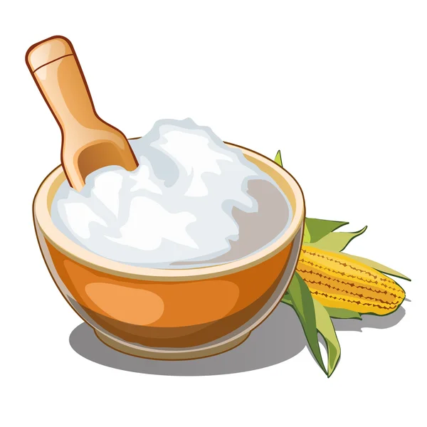Porridge di mais con pannocchia in piatto di legno — Vettoriale Stock