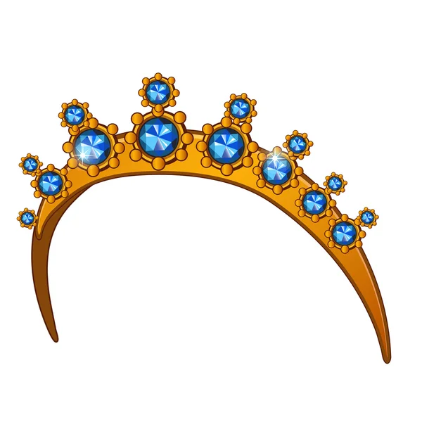 Couronne dorée avec saphirs, accessoire tête femme — Image vectorielle