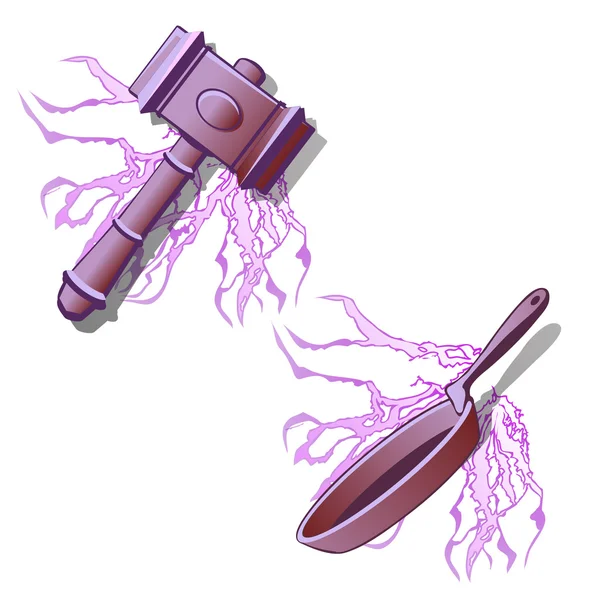 Tung hammare och stekpanna i lila färg — Stock vektor