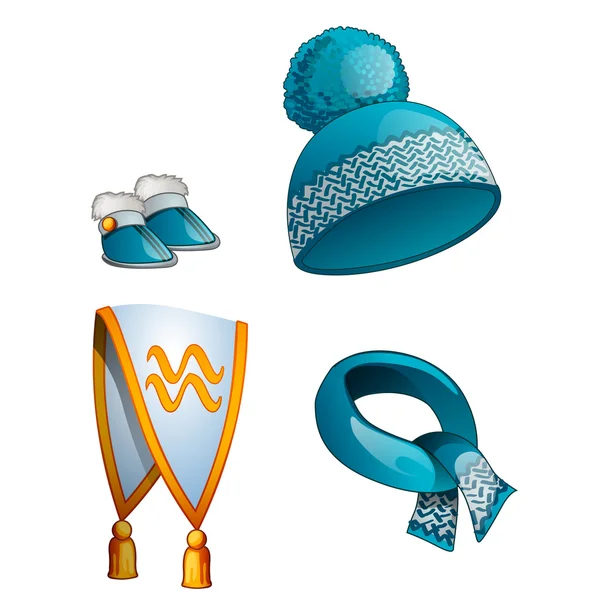 帽子，围巾，靴子，温暖的冬天衣服蓝色 — 图库矢量图片