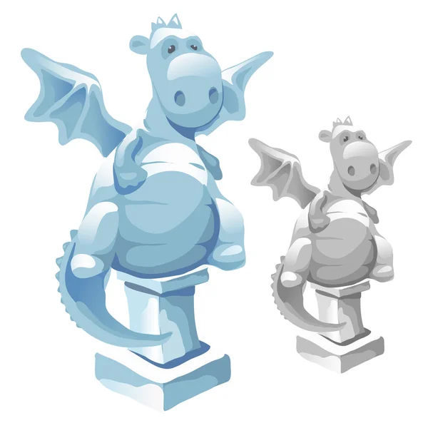 Estátua de gelo de dragão gordo bonito em estilo cartoon — Vetor de Stock