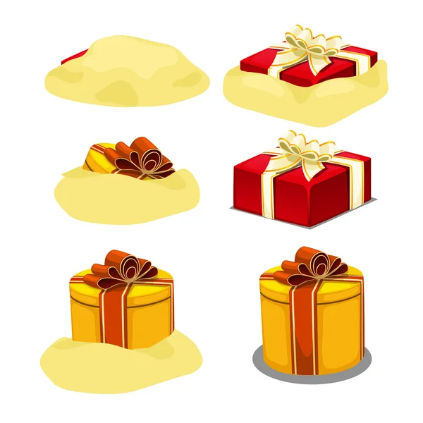 Solte a caixa de presente vermelha e amarela da areia, 6 ícones — Vetor de Stock