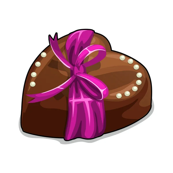 Coeur chocolat avec arc rose et perles — Image vectorielle