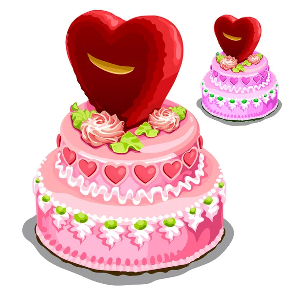 Beautiful pink cake with heart biscuits — Stock Vector