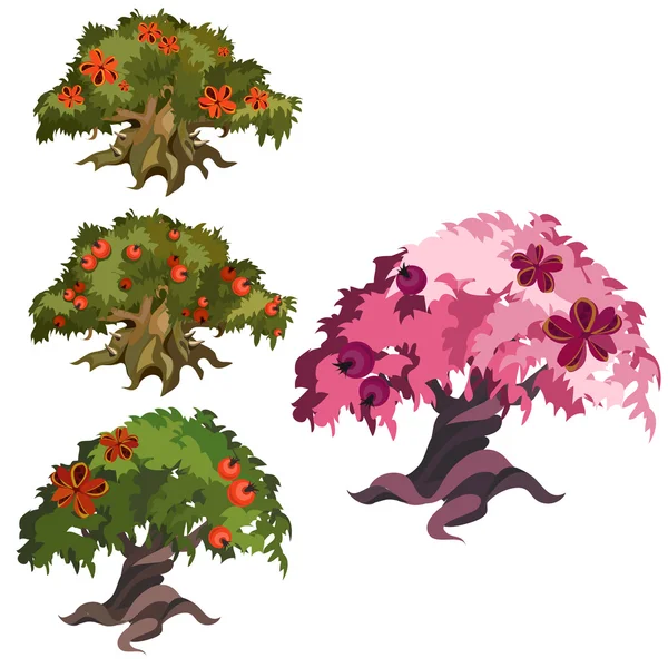 Fabulous trees with apples and ribbons — ストックベクタ