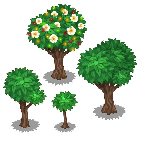 Πράσινα δέντρα και διακόσμηση με φωτεινή γιρλάντα — Διανυσματικό Αρχείο