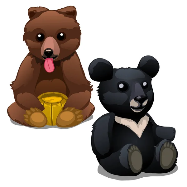 Brown and black soft toy bears, vector isolated — Stock Vector