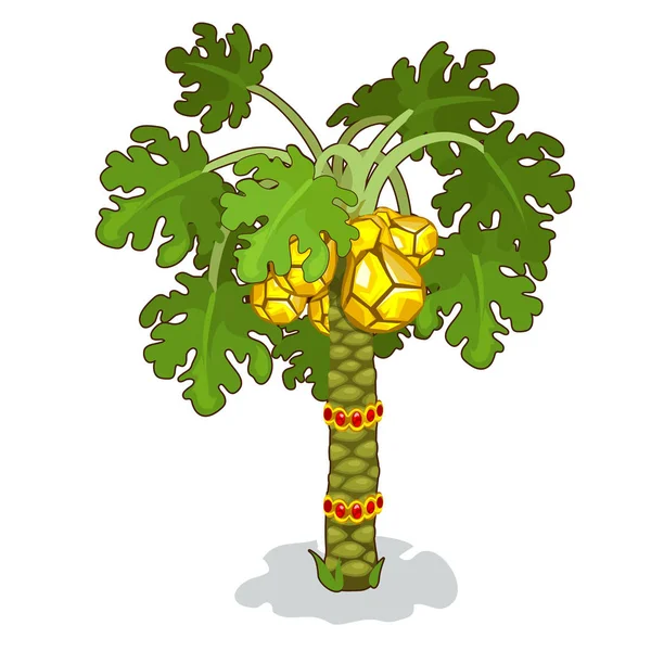 Stiliserad palmträd med rubiner gyllene ananas — Stock vektor