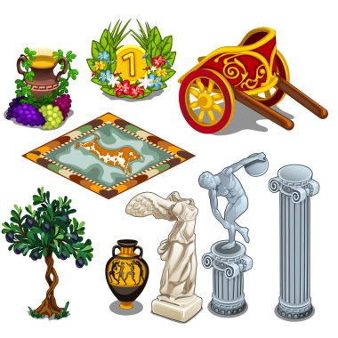 Greek statues and other symbols of ancient culture clipart