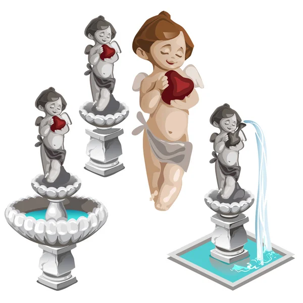 Cupidon avec le cœur et les mêmes fontaines. Vecteur — Image vectorielle