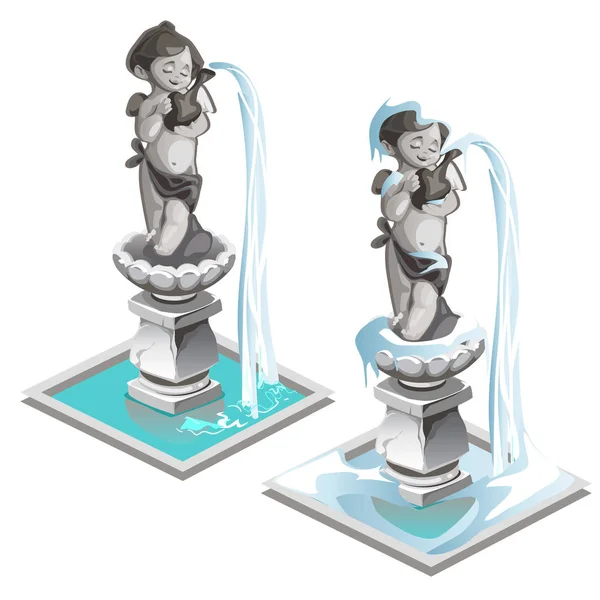 Скульптурний фонтан хлопчика з крилами і глечиком — стоковий вектор