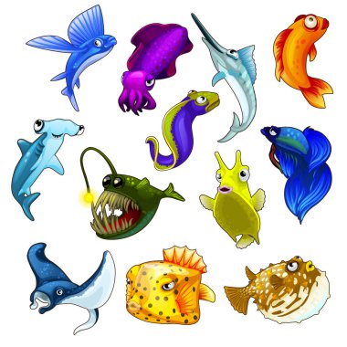 Vector set of tropical fishes on white background clipart