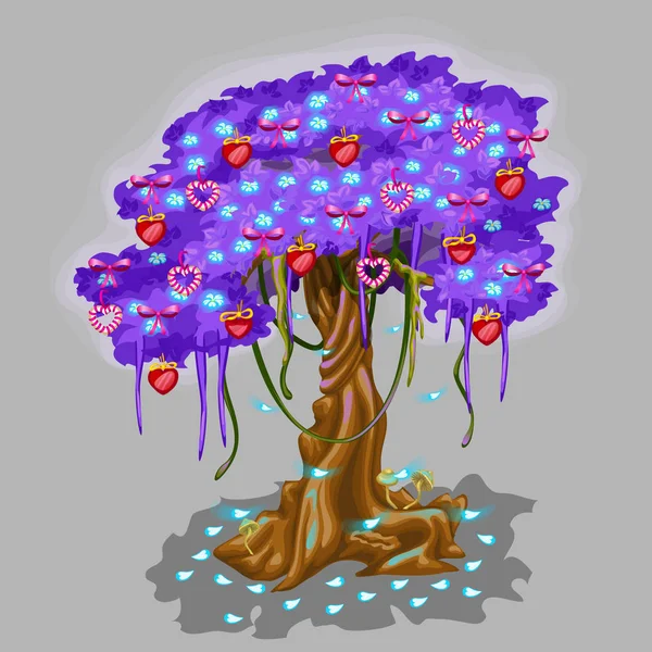 Árvore fantástica com morango e brinquedo de coração —  Vetores de Stock