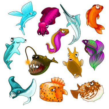 Vector collection of tropical fishes isolated clipart