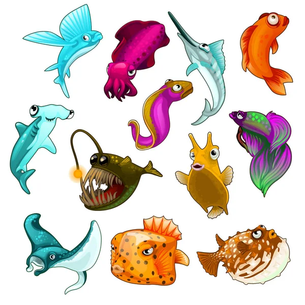 Collecte vectorielle de poissons tropicaux isolés — Image vectorielle