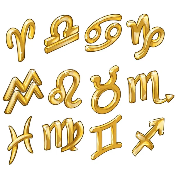 Dvanáct zlatých figurky znamení zvěrokruhu, samostatný — Stockový vektor