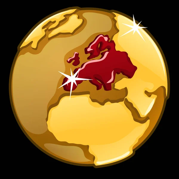 Goldene Weltkugel mit Markierung der europäischen Länder — Stockvektor