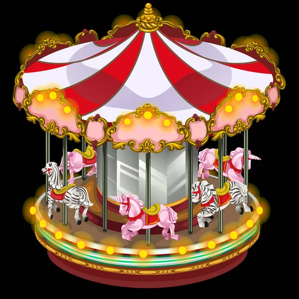 Merry-go-round with zebra and unicorn. Vector — Stock Vector