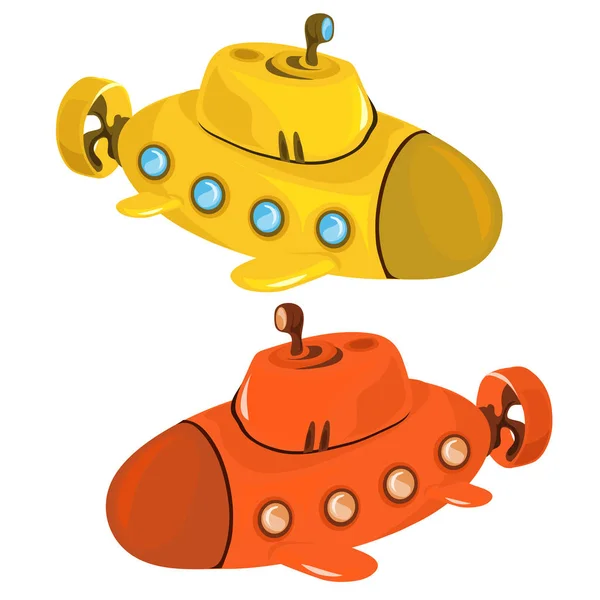 孤立的玩具黄色及橙色潜艇 — 图库矢量图片