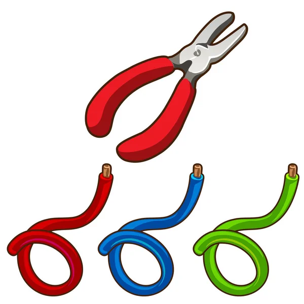 Conjunto de fios e alicates, ferramenta de trabalho. Vetor — Vetor de Stock