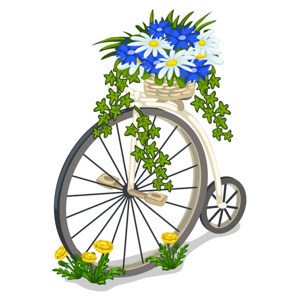Oldtimer-Fahrrad mit Blumen geschmückt — Stockvektor