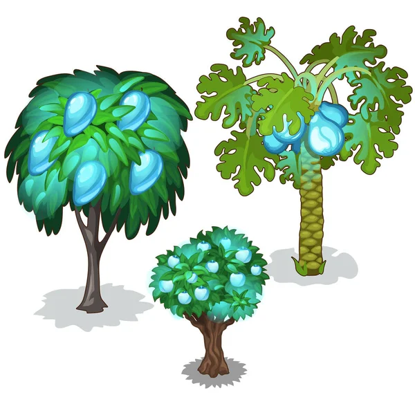 Bomen met blauwe peren, appels en ananas — Stockvector
