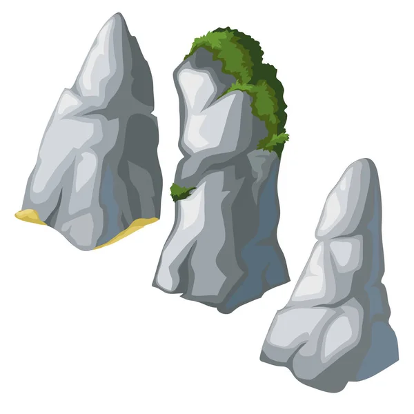 Conjunto de rocas grises sobre fondo blanco — Vector de stock
