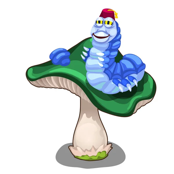 Fröhliche blaue Wurmfigur auf grünem Pilz — Stockvektor
