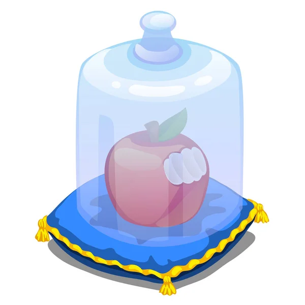 Bitten apple på kudde täckt med glaskupa — Stock vektor