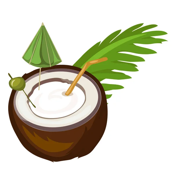 코코넛 밀 짚, 우산, 올리브와 칵테일 — 스톡 벡터