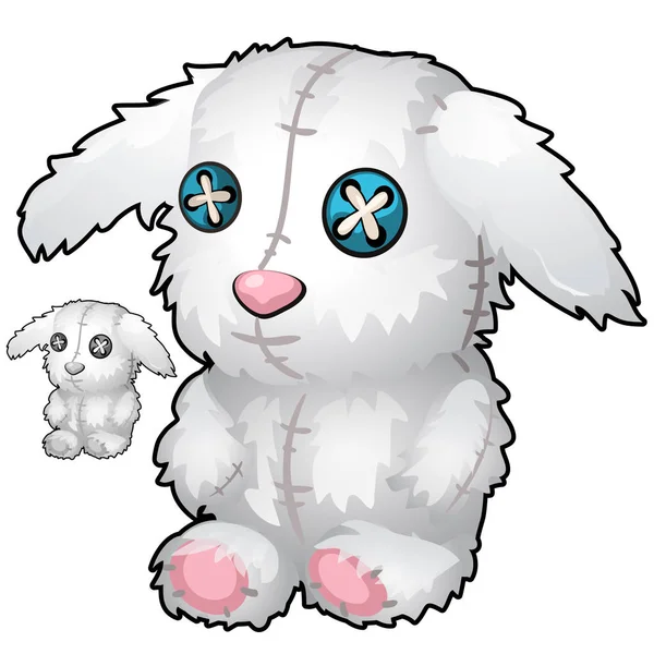 老式手工制作白色的毛绒玩具兔子 — 图库矢量图片