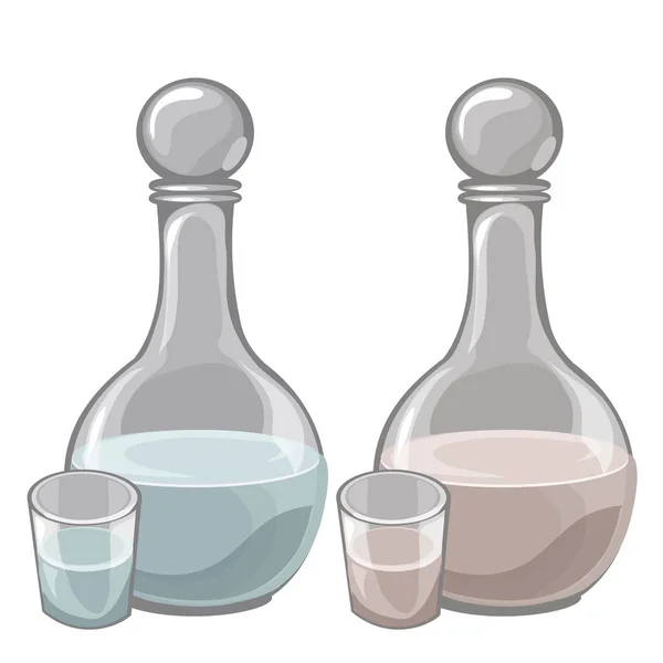 Dos botellas de leche y tazas llenas. Bebida vectorial — Archivo Imágenes Vectoriales