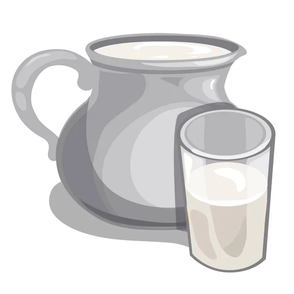 Milchkrug und gefülltes Glas Vektorgetränk isoliert — Stockvektor