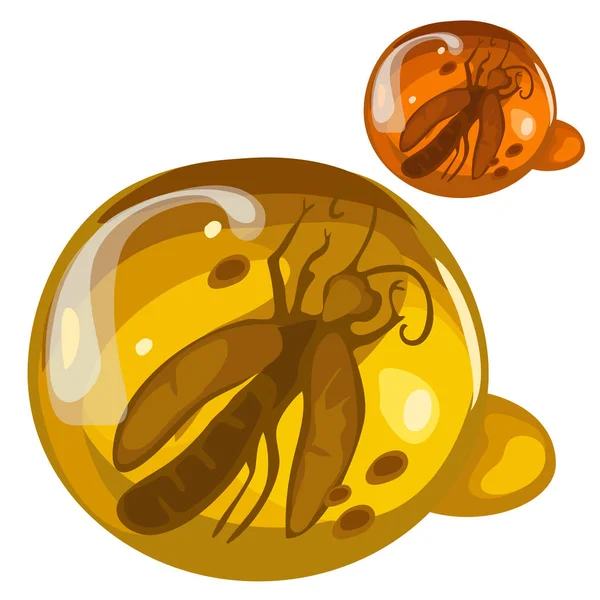 Serangga kuno beku dalam amber, dekorasi langka - Stok Vektor