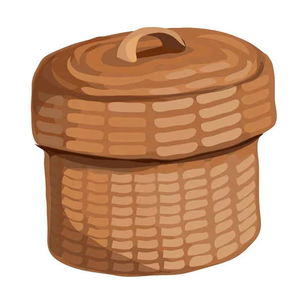 Runder Holzkorb mit Deckel. Vektor — Stockvektor