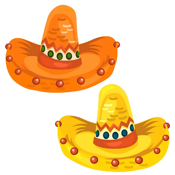Sambrero naranja y amarillo en vector de estilo de dibujos animados — Vector de stock