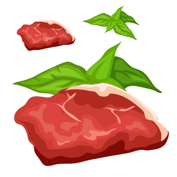 Nyers hús steak gyógynövények. Vektor élelmiszer elszigetelt — Stock Vector