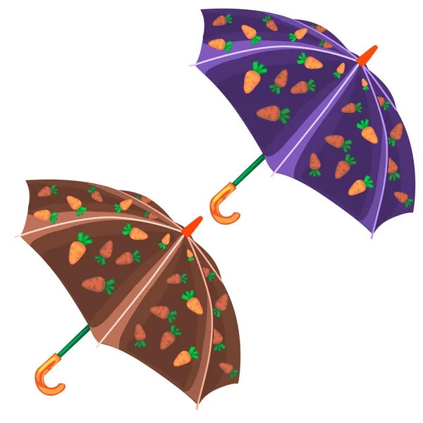 Two umbrella with carrot pattern. Vector isolated — Stock Vector