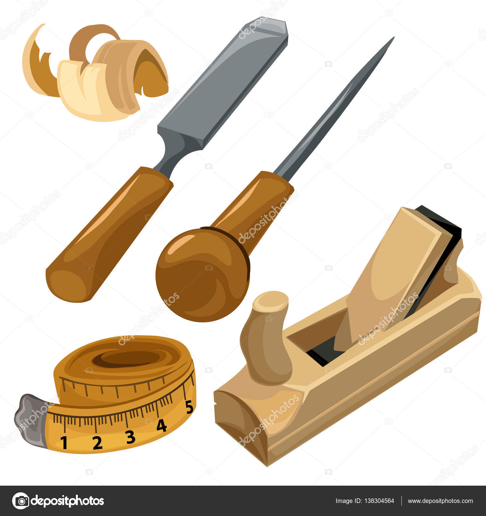 Working tools of a carpenter. Vector set isolated â€