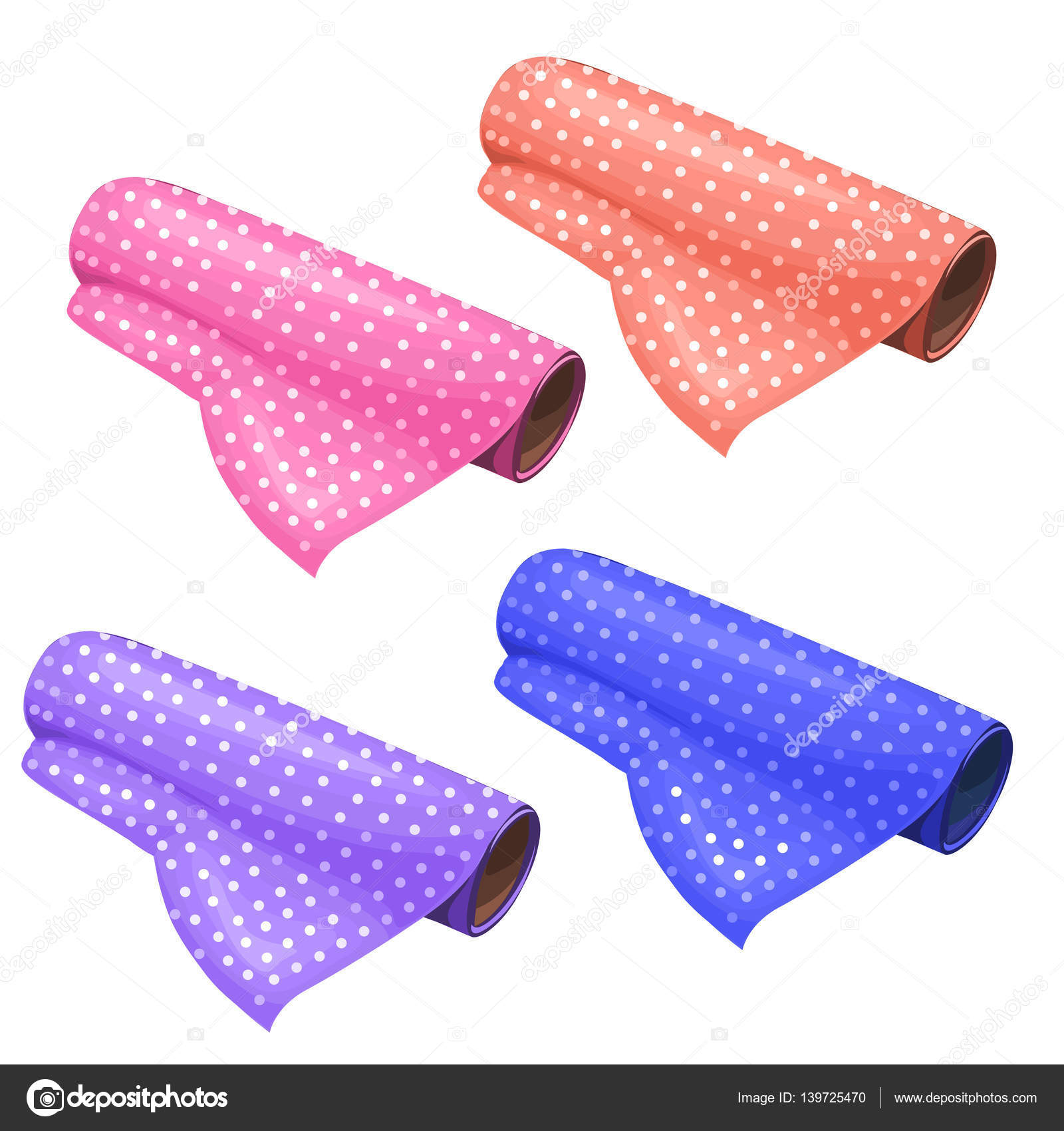 Cuatro rollos de tela de diferentes colores. Vector vector, gráfico