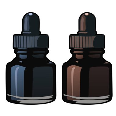 Mürekkep mavi ve kahverengi şişe. İzole vektör