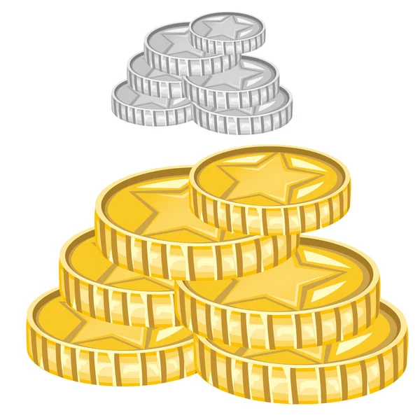 Złote i srebrne monety z znak gwiazdy, wektor — Wektor stockowy
