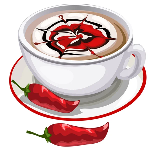 Café con patrón de chile rojo. Bebida vectorial — Archivo Imágenes Vectoriales
