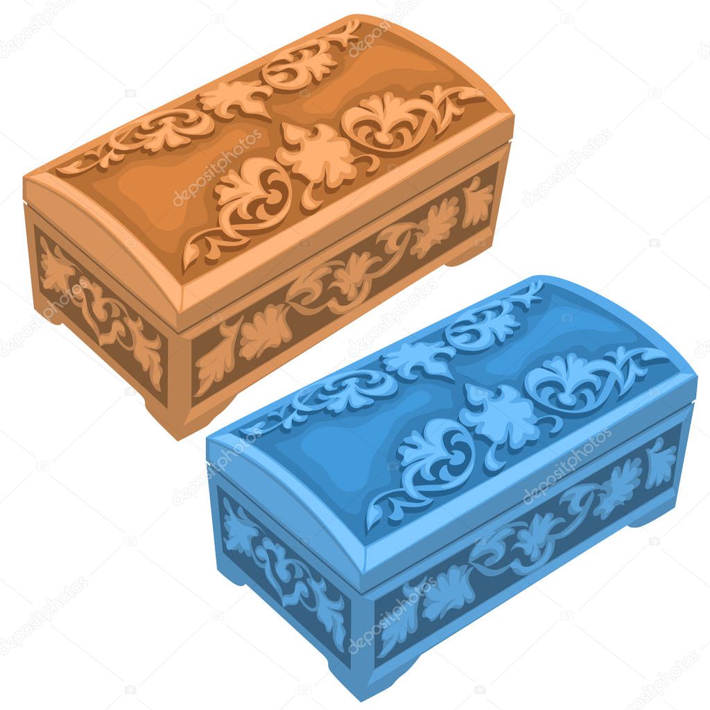 Carved boxes beige and blue colors