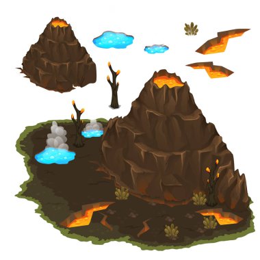 Valley of volcanoes and geysers. game location clipart
