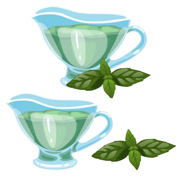 Зеленый чай в чашке и листе. Векторные напитки — стоковый вектор