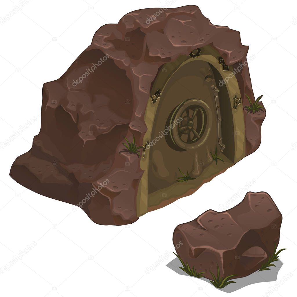 Security door in cave or bunker and stone