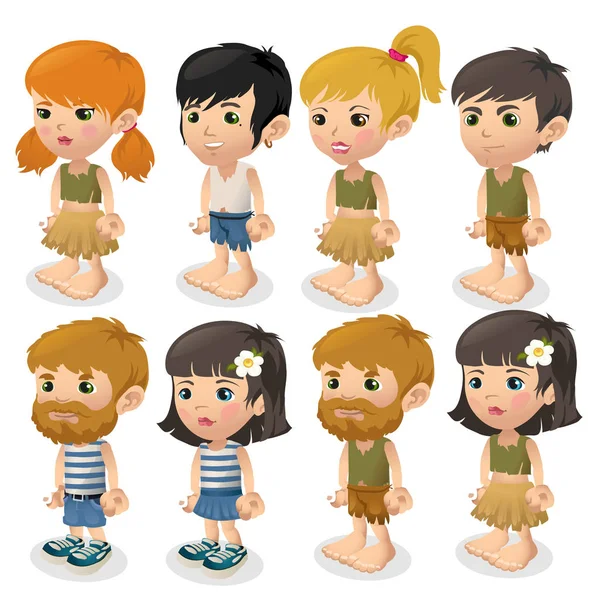 Vector set of boys and girls in summer clothes — Stock Vector