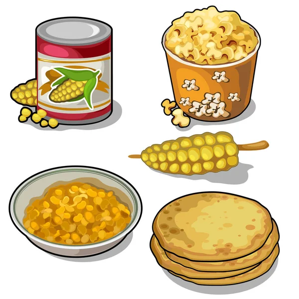 Delicioso y nutritivo conjunto de maíz en cinco tipos — Vector de stock